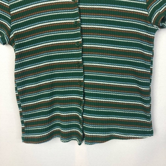 Tilly's Sky with Sparrow Green Striped Button Down Short Sleeve XL - Picture 4 of 4